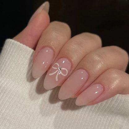 24Pcs Mid-length False Nails with Almond Head Design Brown Gold Lines Fake Nails Oval Wearable French Press on Nail Tips