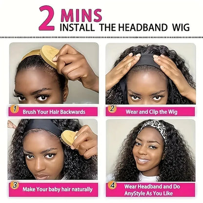 Headband Wig Human Hair Kinky Curly Full Machine Made Brazilian Remy Bob Glueless Human Hair Wigs For Women Natural Color