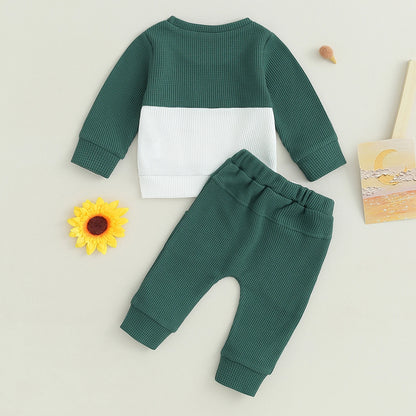Pudcoco Infant Baby Boys Pants Set, Long Sleeve Crew Neck Contrast Color Sweatshirt Elastic Waist Sweatpants Infant Clothes 0-3T