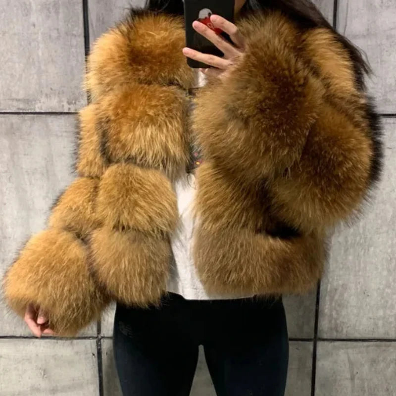 Raccoon Fur Jacket Autumn Winter Faux Fur Fox Coats Short Coat