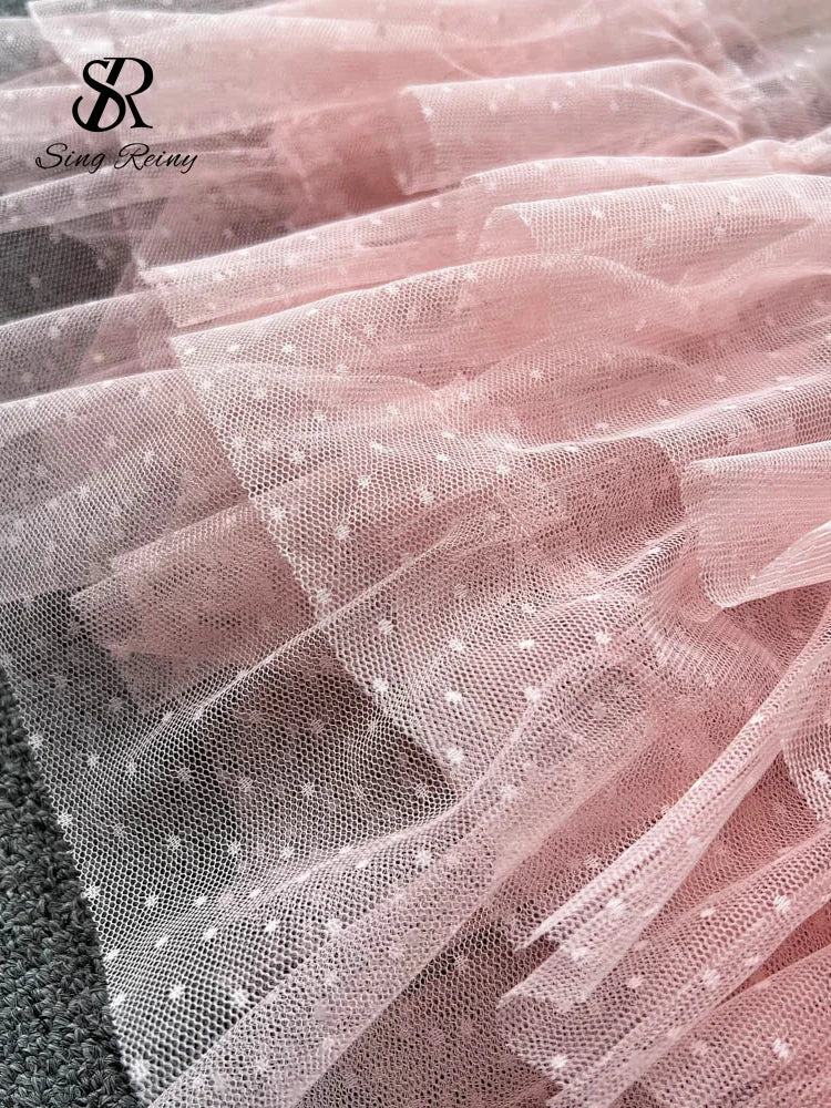 Off the Shoulder Tierred Elastic Sundress Polka Dot Lace Maxi Dress