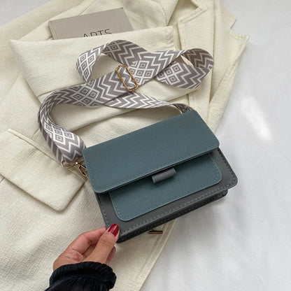 Wide Strap Crossbody Bags Square Matte Leather Shoulder Bags