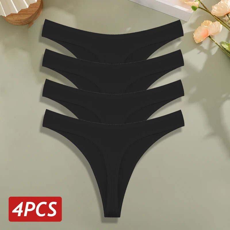 4PCS/Set Cotton Panties for Women Sexy Low Rise G-String Thongs Ultra-thi Seamless Panties Female No Trace Soft Basic Underwear