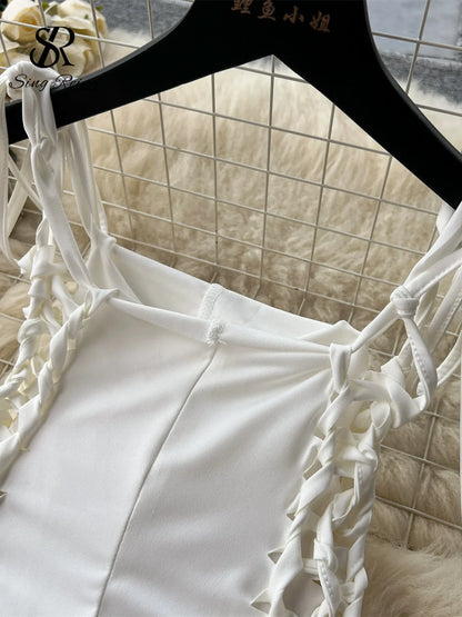 Slim Dress Lace Up Cross Bandage Design Backless Hollow Out Mini Dress