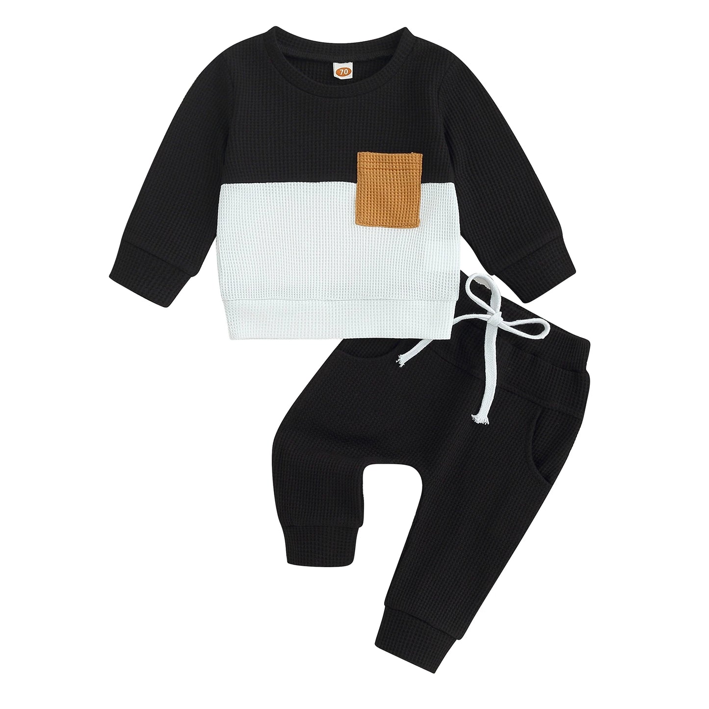 Pudcoco Infant Baby Boys Pants Set, Long Sleeve Crew Neck Contrast Color Sweatshirt Elastic Waist Sweatpants Infant Clothes 0-3T