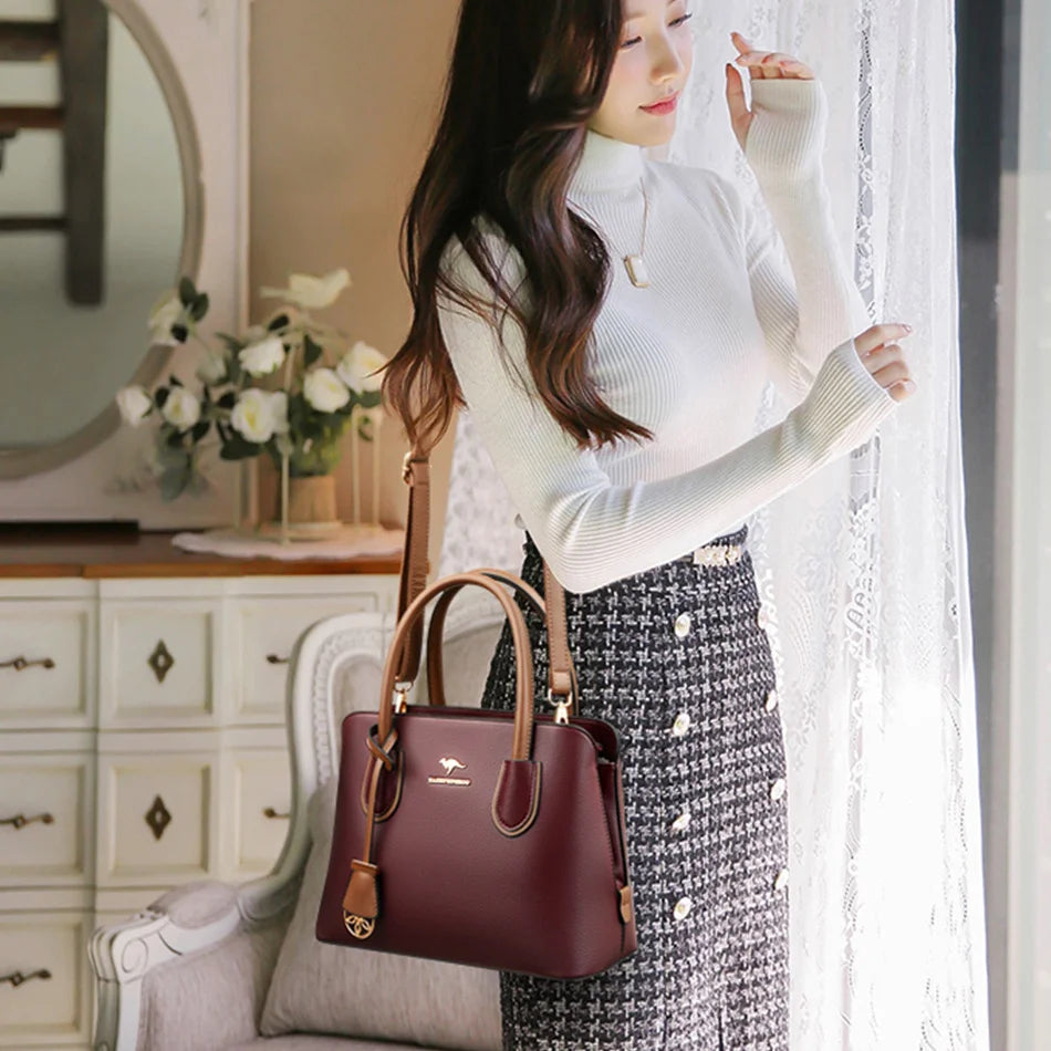 2 Layers Quality Leather Luxury Handbags Women Bags