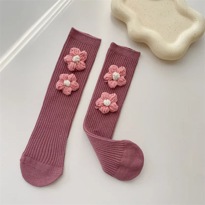 Kids Girls Socks Cotton Flower Knee High Children's Socks For Girls Winter Warm Knitted Baby Stocking Age for 0-7Years