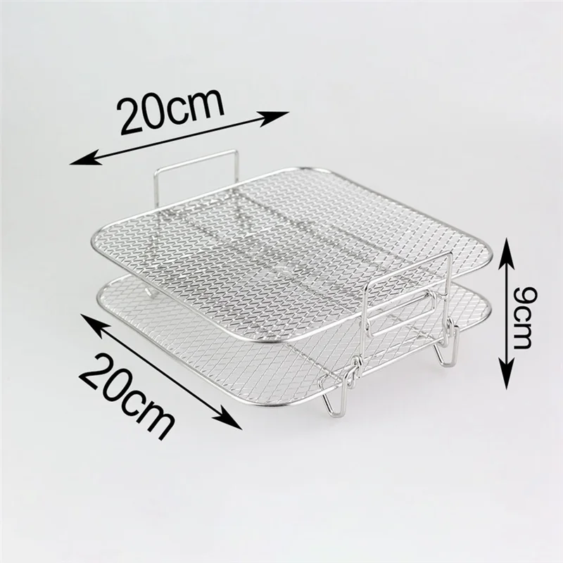 2-Layers Air Fryer Rack Stackable Grid Grilling Rack Stainless Steel for 4.2-5.8QT Air Fryer Kitchen Oven Steamer Cooker