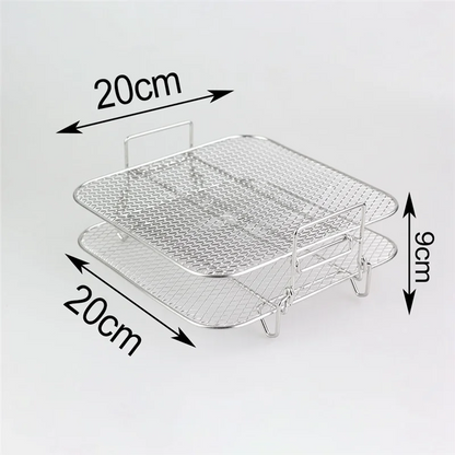 2-Layers Air Fryer Rack Stackable Grid Grilling Rack Stainless Steel for 4.2-5.8QT Air Fryer Kitchen Oven Steamer Cooker