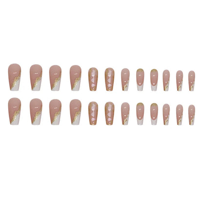 24pcs Coffin False Nails French Glitter Gold foil Fake Nails Full Cover Press on Nails Nail Tips Detachable DIY Long Ballet Nail