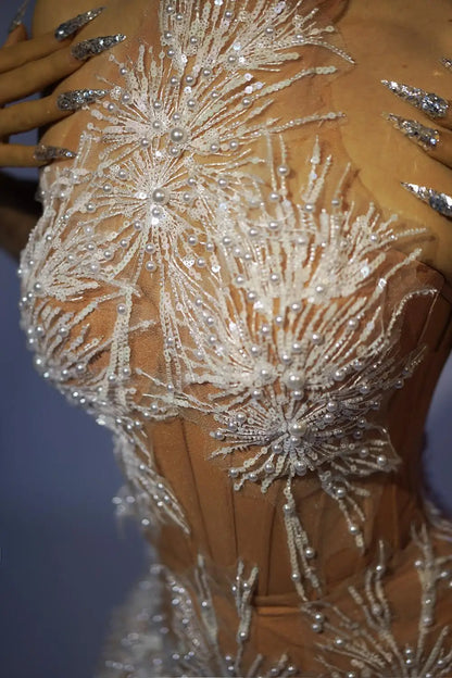 Sparkly Rhinestones Pearls Snow Short Dress