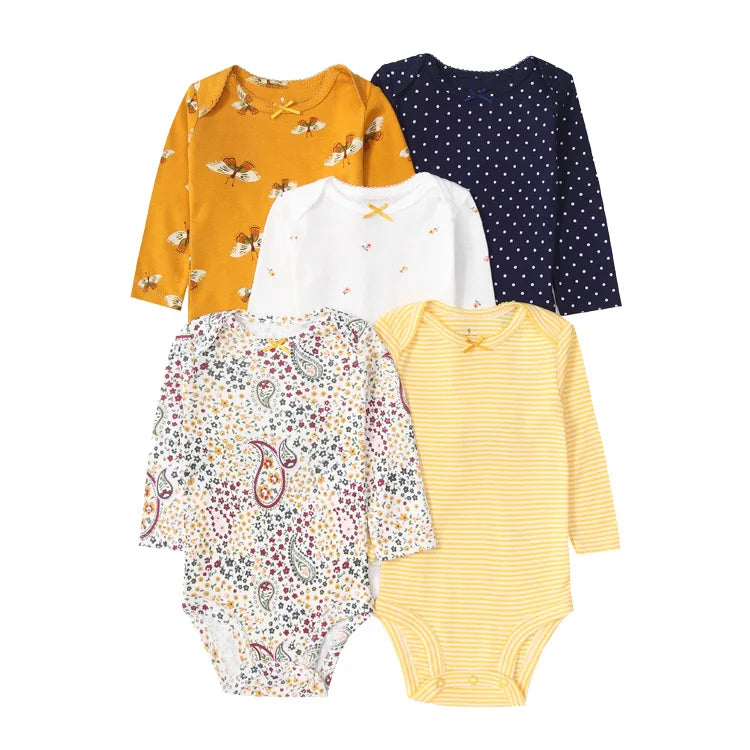 Ircomll 5 PCS Long Sleeve Baby Boys Girls Bodysuit Baby Girl Boy Clothes Infant Bodysuit Sets for Children 0 to 12 months bebe