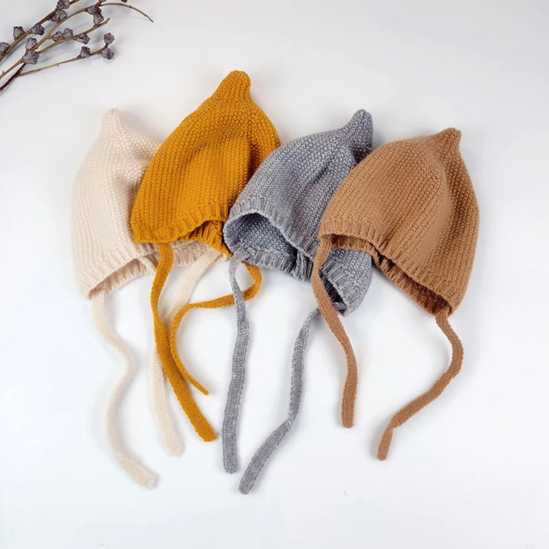Cute Solid Color Baby Hat Winter Warm Knitted Toddler Girl Cap Bonnet Newborn Infant Boys Ear Protection Hat Beanie Gorras