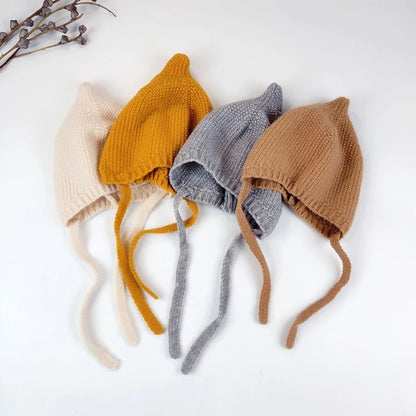 Cute Solid Color Baby Hat Winter Warm Knitted Toddler Girl Cap Bonnet Newborn Infant Boys Ear Protection Hat Beanie Gorras