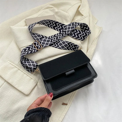 Wide Strap Crossbody Bags Square Matte Leather Shoulder Bags