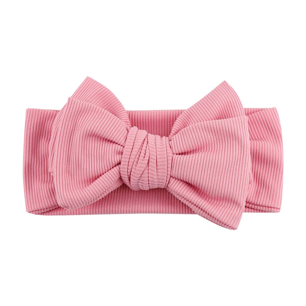 Solid Ribbed Cotton Baby Headband Big Bow Double Layers Knotted Headwraps Newborn Boys Girls Elastic Hair Bands Accessories