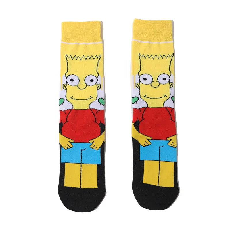 Simpsons Cartoon Anime Funny Socks Men Hip Hop Print Novelty Crazy Sokken Hip Hop Unisex Comfortable Skateboard Happy Meias