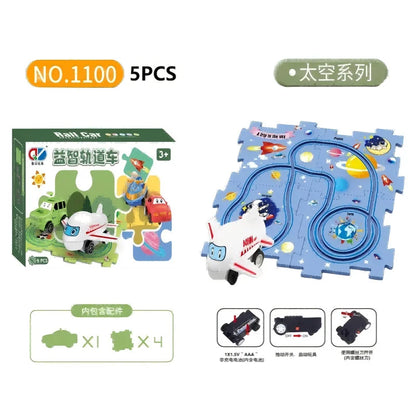 Kids puzzle rail car DIY assembly electric trolley automatic rail city scene building puzzle toys