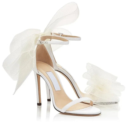 2025 new wedding high heels lace bow asymmetrical design big brand women's shoes comfortable sexy black high heels