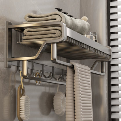 Bathroom Shelf Towel Hanger Rack Wall-mouted Double Rod Mesh Basket