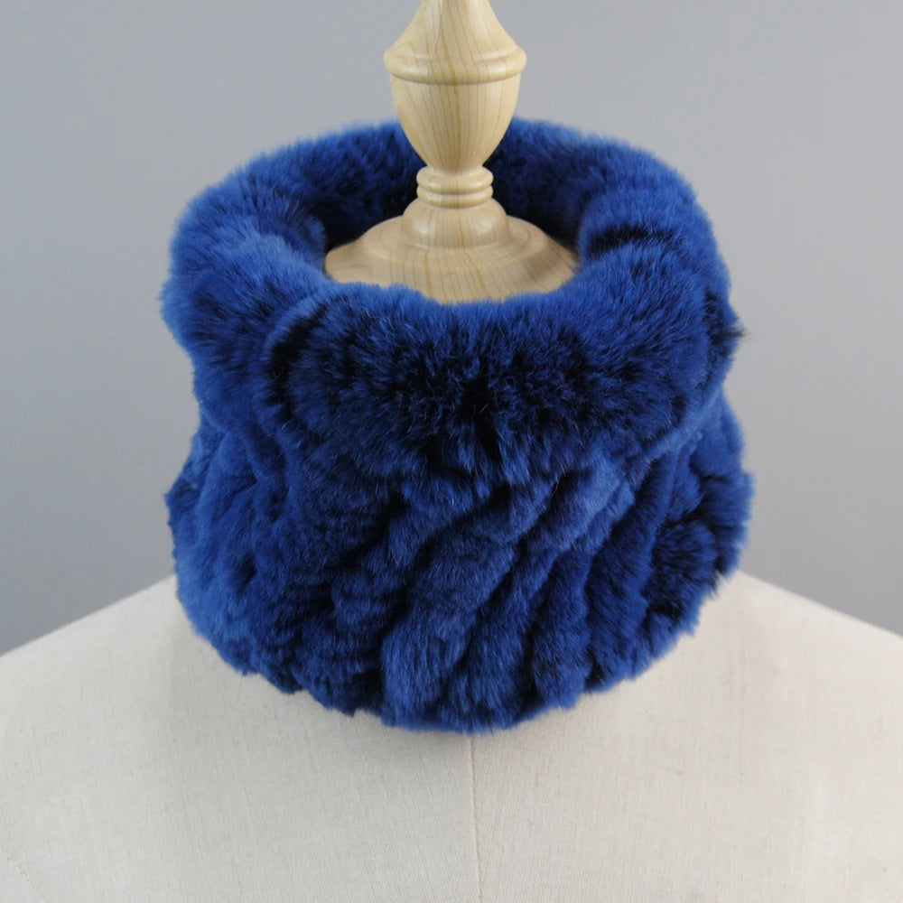Good Elastic Rex Rabbit Fur Ring Scarves Winter Warm Women Genuine Rex Rabbit Fur Scarf Knitted Real Natural Fur Wraps Headbands