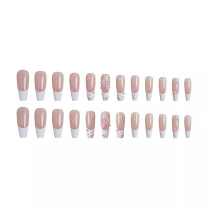 24PCS/Box White Powder Flower Spice girl French Water Pipe Nail Drill Butterfly Pearl Nail Patch Nail DIY Nail