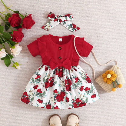 Dress Baby Girl 0-3 Years old Summer Short Sleeve Fashion Cute Floral Kids Princess Dresses