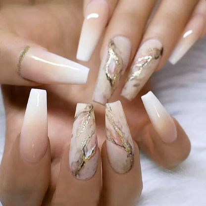 24Ps Super Long Ballet Wearable Fake Nails Blue Diamond Small Flower Press on Nail Stickers Finished Removable False Nail Pieces