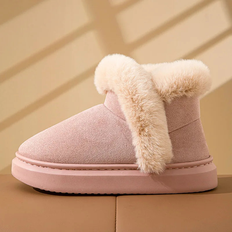 Litfun Women Winter Furry Snow Boots Outdoor Warm Fuzzy Lined Cotton Boots Non-slip Comfort House Cotton Shoes Soft Plush Shoes
