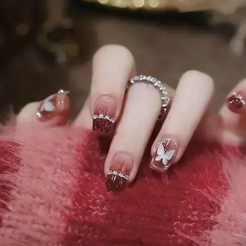 24Pcs French Tip  Press on Nails Short Coffin False Nails Simple Wearable Fake Nails Frosted Full Cover Press on Nail Tips Art
