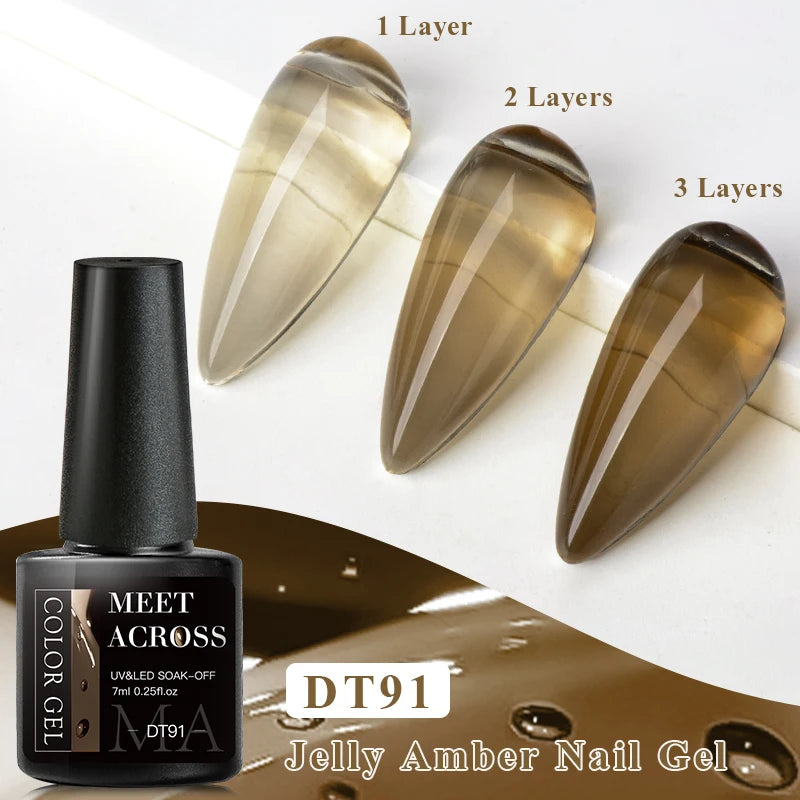 MEET ACROSS 7ml Brown Series Gel Nail Polish Autumn Coffee Color Nail Art Gel Nail Supplies Semi-Permanent Varnish Manicure