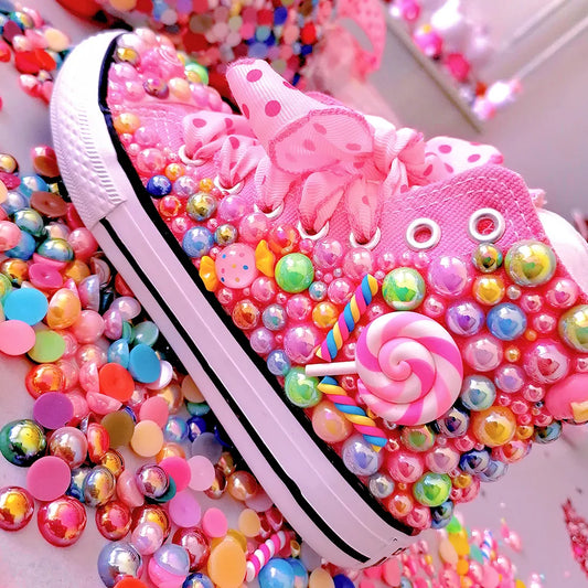 Handmade Rhinestones Bling Girls Womens Kids And Mother Candy Canvas Shoes