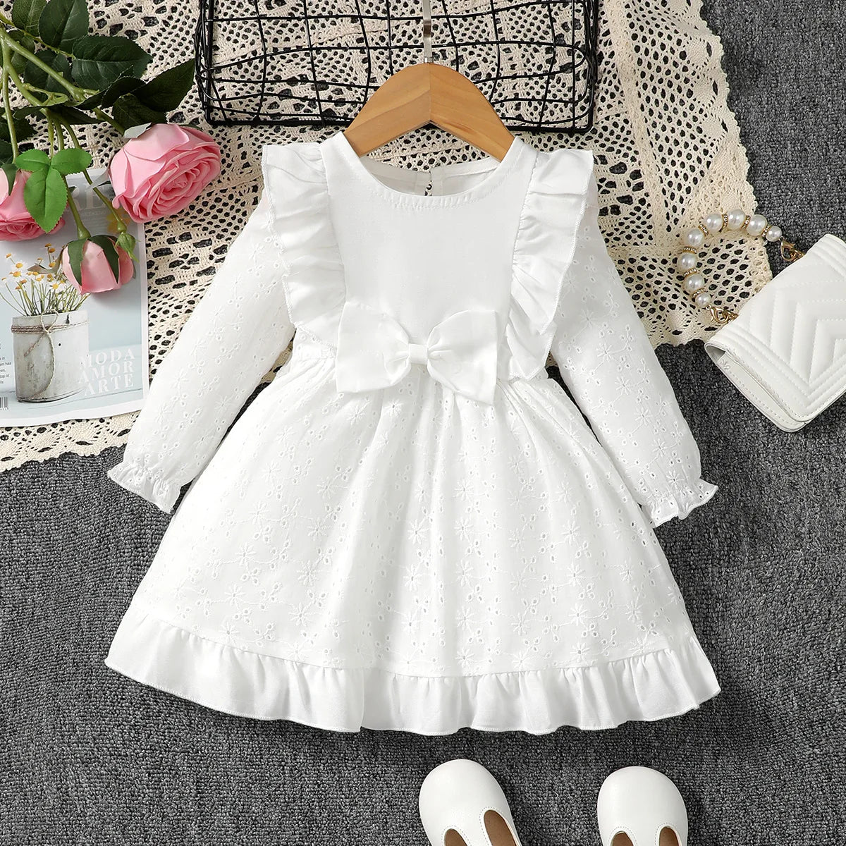 0-3 Year old Baby girl Dress Solid Color Bow Ruffle Princess Dress Suitable for Toddlers Baby girl Spring  autumn Dress