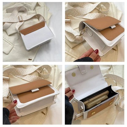 Wide Strap Crossbody Bags Square Matte Leather Shoulder Bags