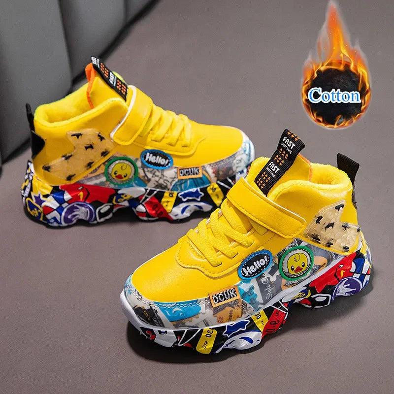 Children Sports Sneakers for Girls Kid Cartoon Graffiti Pattern Casual Shoes Boys Basketball Shoe