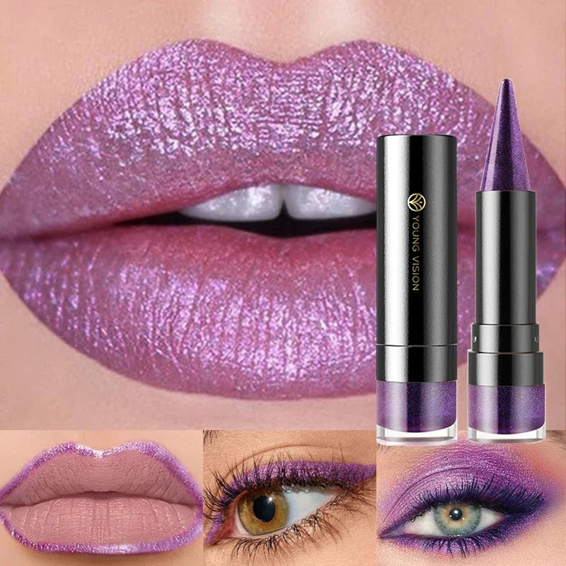 Metallic Purple Lipstick Tapered Lip Liner Waterproof Easy To Apply Non-stick Nude Red Glitter Lipstick Crayon Eyeshadow Pencil