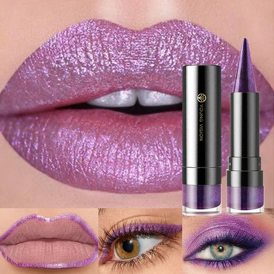 Metallic Purple Lipstick Tapered Lip Liner Waterproof Easy To Apply Non-stick Nude Red Glitter Lipstick Crayon Eyeshadow Pencil