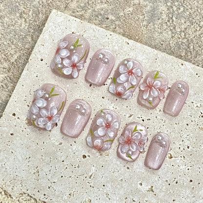 10Pcs Flower Butterfly Handmade Press on Nails Acrylic Nail Tips