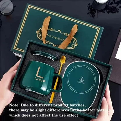 Thermostat Cup Gift Box Ceramic Cup with Spoon and Storage Bag Set Folding Spoon Portable Cup