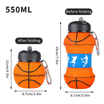 1 Liter Foldable Football Kids Water Bottles Portable Sports Water Bottle Football Soccer Ball Shaped Water Bottl Silicone Cup