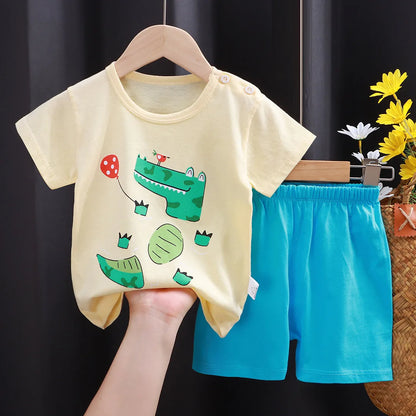 Kids Clothes Boys Girl T-shirt Shorts Summer Cotton Short Sleeve Baby Children's Sets Toddler Suit 2PCS  Shorts Beach Gift