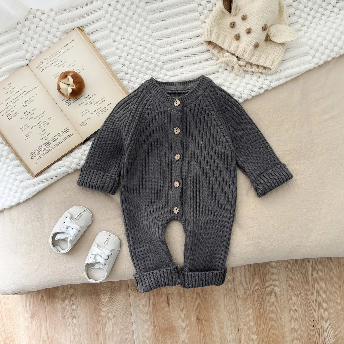 4614 Baby Jumpsuit 2025 Autumn and Winter New Solid Color Baby Boy's Knitting Climbing Clothes