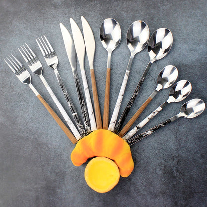 Cheap Cutlery 4 in 1 Sets Plastics Marbling Pattern Handle Stainless Steel Portable Fashion Popular Outdoor Dinnerware For Home