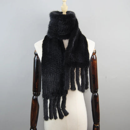 2025 Luxury Women Muffler 100% Real Mink Fur Scarf With Tassel Hand Knitted Natural Mink Scarves Neck Warmer Poncho Wholesale