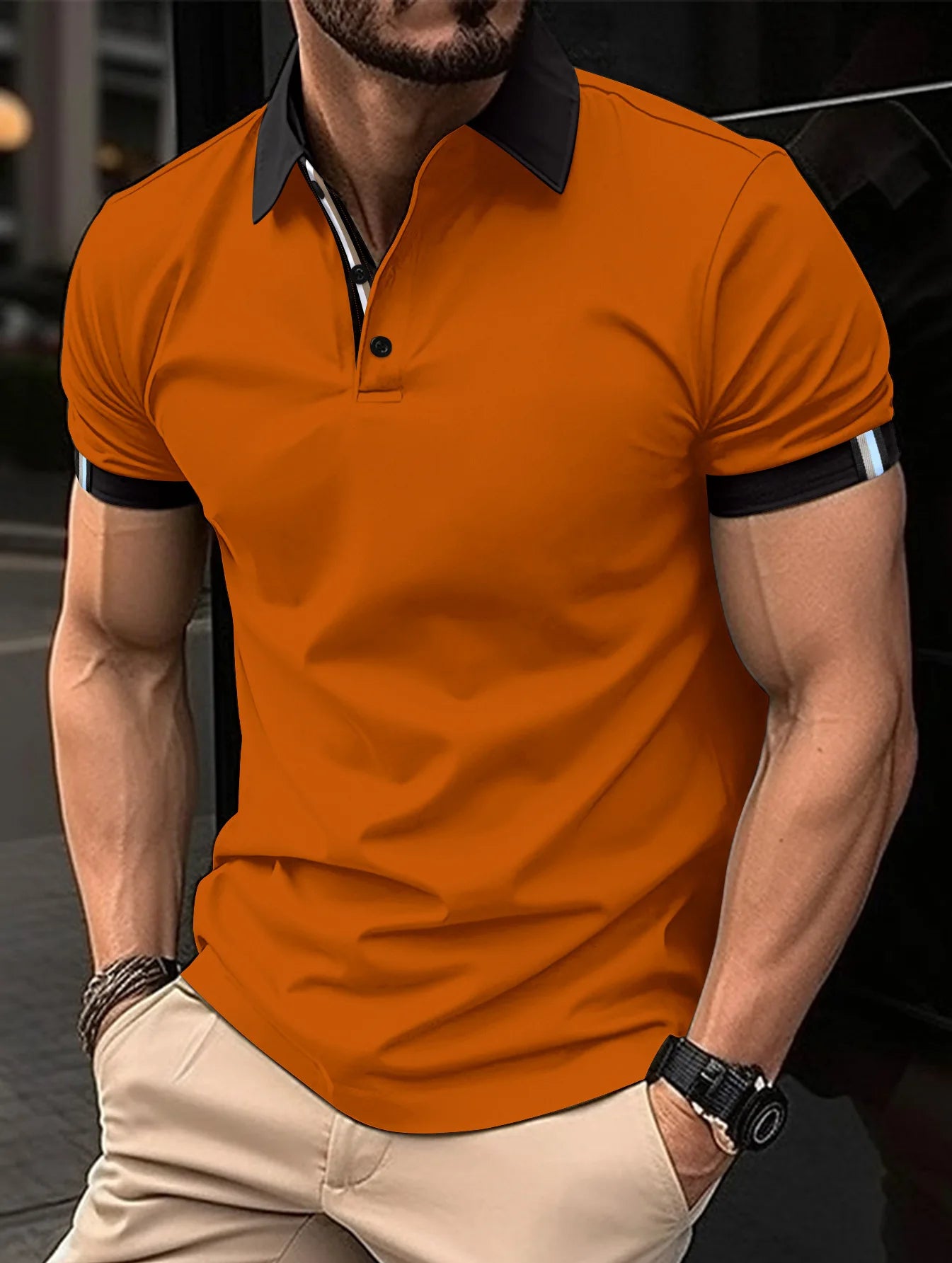 New men's button-down collar casual short-sleeved Polo shirt solid color m