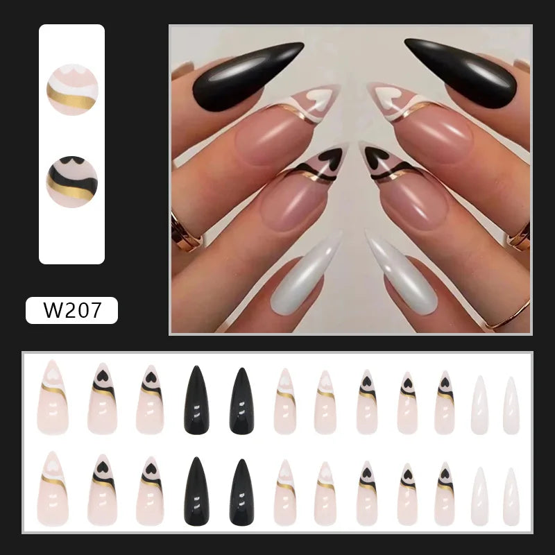 24pcs/Box Ballerina Nail Tip Purple with Design Manicure Patches Fresh Floral Almond False Nails Press on Med Nails Detachable