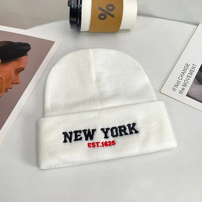 1pc Unisex Knit Beanie Hat With "NEW YORK" Embroidery Graphic, Warm Outdoor Streetwear Casual Winter Hat