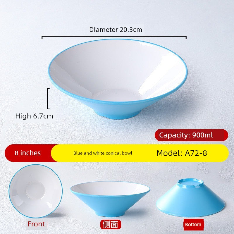 Melamine Rain-Hat Shaped Bowl Commercial Ramen Bowl River Snail Rice Noodle Bowl Noodle Restaurant Dedicated Noodles with Soy Sauce Wonton Pig's Knuckle Rice Spicy Hot Large Bowl