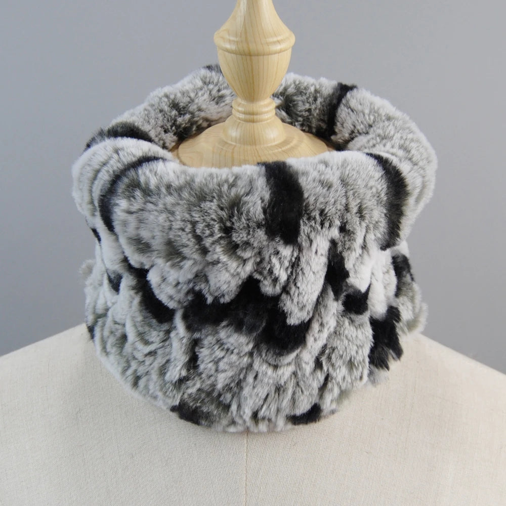 Good Elastic Rex Rabbit Fur Ring Scarves Winter Warm Women Genuine Rex Rabbit Fur Scarf Knitted Real Natural Fur Wraps Headbands