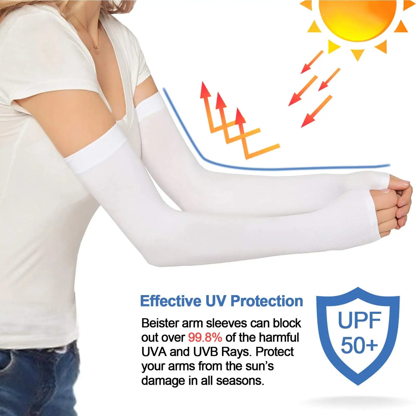1Pair UV Protection Cooling Arm Sleeves,Women Men Summer Outdoor Sunblock Arm Cover with Thumb Hole